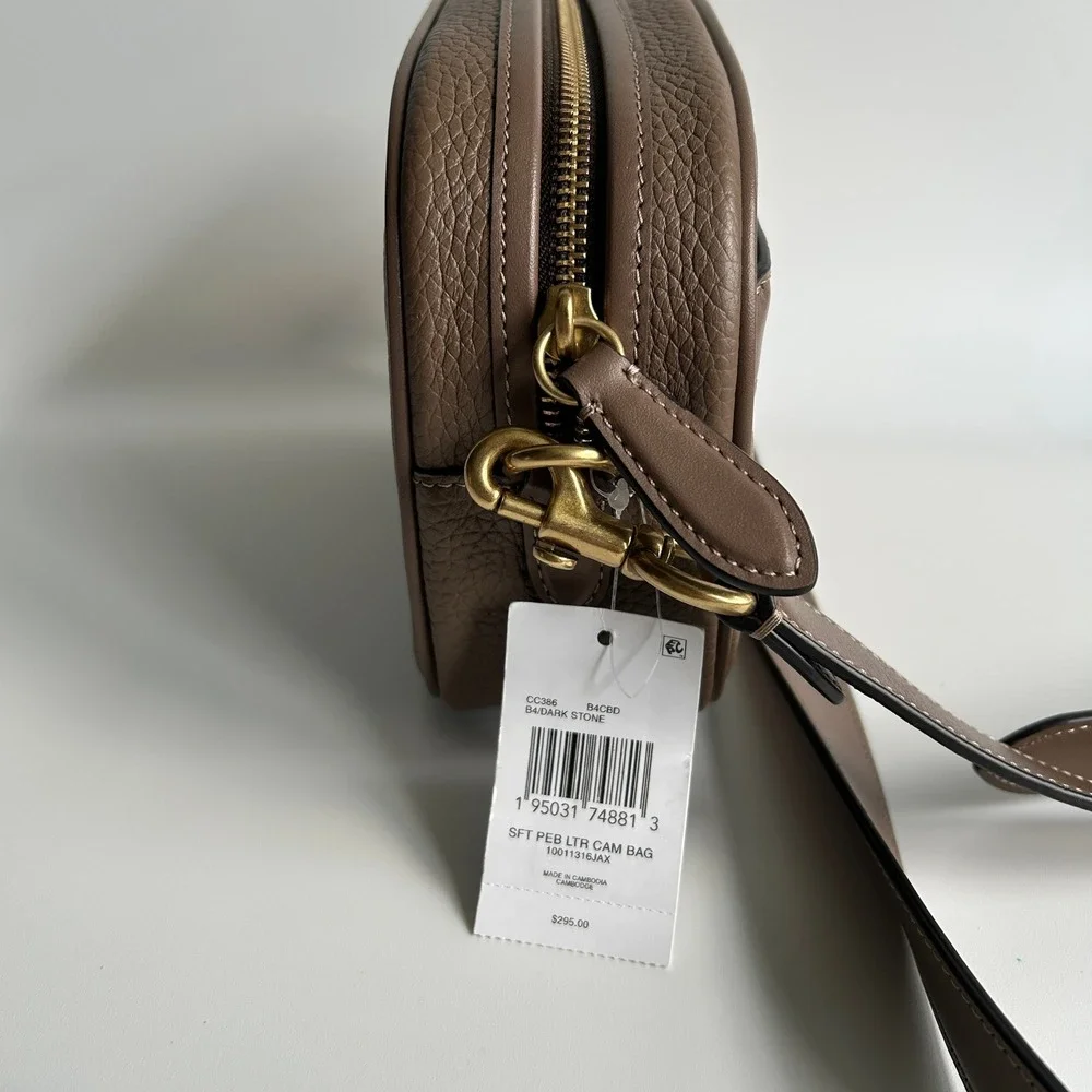 Coach Camera Bag Dark Stone Soft Pebble Leather Crossbody CC386